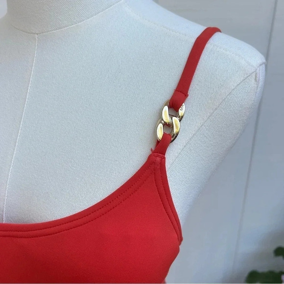 Michael Kors Orange Solids Logo Gold Chain One-Piece Swimsuit Women’s Size 6 - Picture 8 of 12